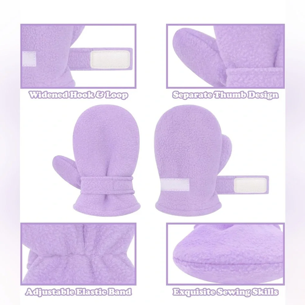 NEW Winter Mittens 2-Pack Pink & Purple Fleece Gloves 18–24 Months